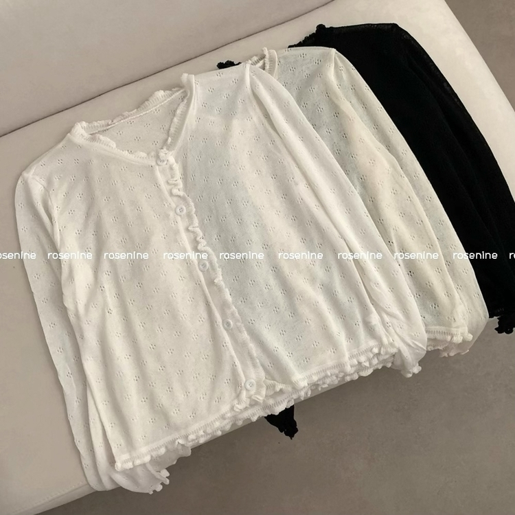 다다 펀칭 여름 긴팔 가디건 살안타템 시스루 프릴 상의