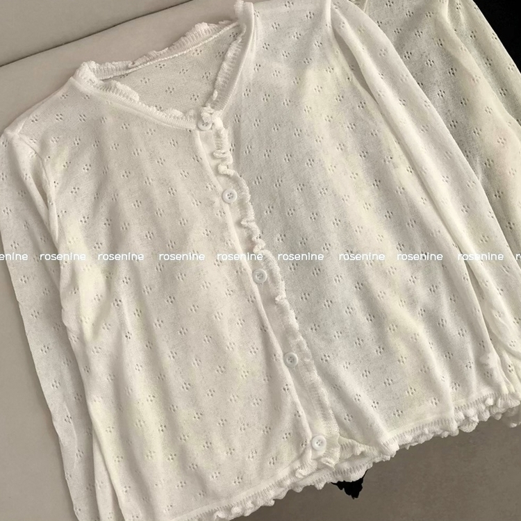 다다 펀칭 여름 긴팔 가디건 살안타템 시스루 프릴 상의