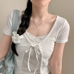 ノースリーブ フラワーレースレイヤードキャミソール IVORY