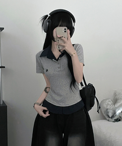 半袖Tシャツ チェックシャツレイヤード半袖Tシャツ GREY