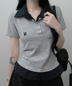 半袖Tシャツ チェックシャツレイヤード半袖Tシャツ GREY