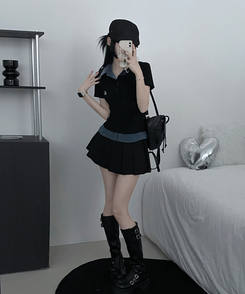 半袖Tシャツ チェックシャツレイヤード半袖Tシャツ BLACK