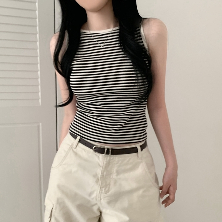 ストライプニットキャミソール(6color) BLACK