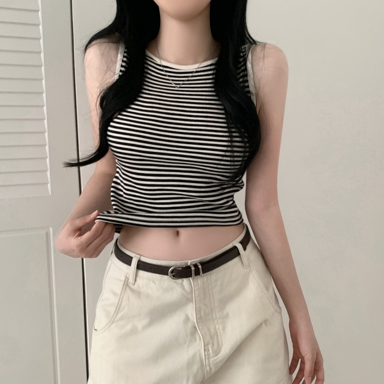 ストライプニットキャミソール(6color) BLACK