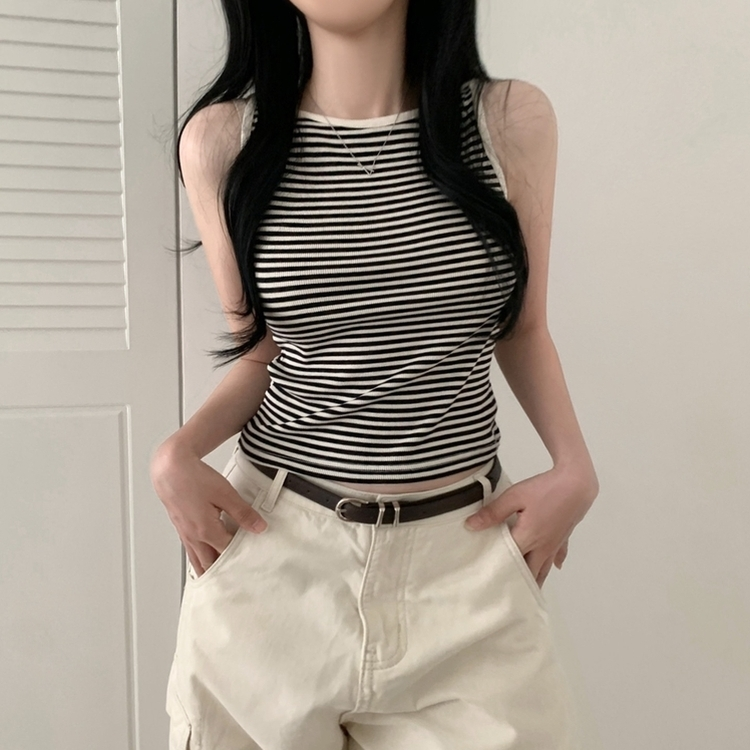 ストライプニットキャミソール(6color) BLACK
