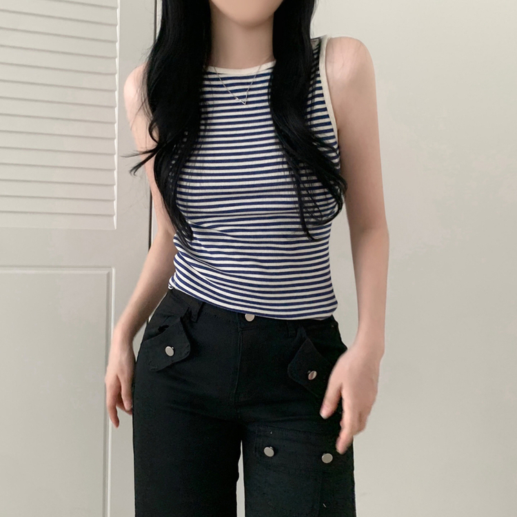 ストライプニットキャミソール(6color) NAVY