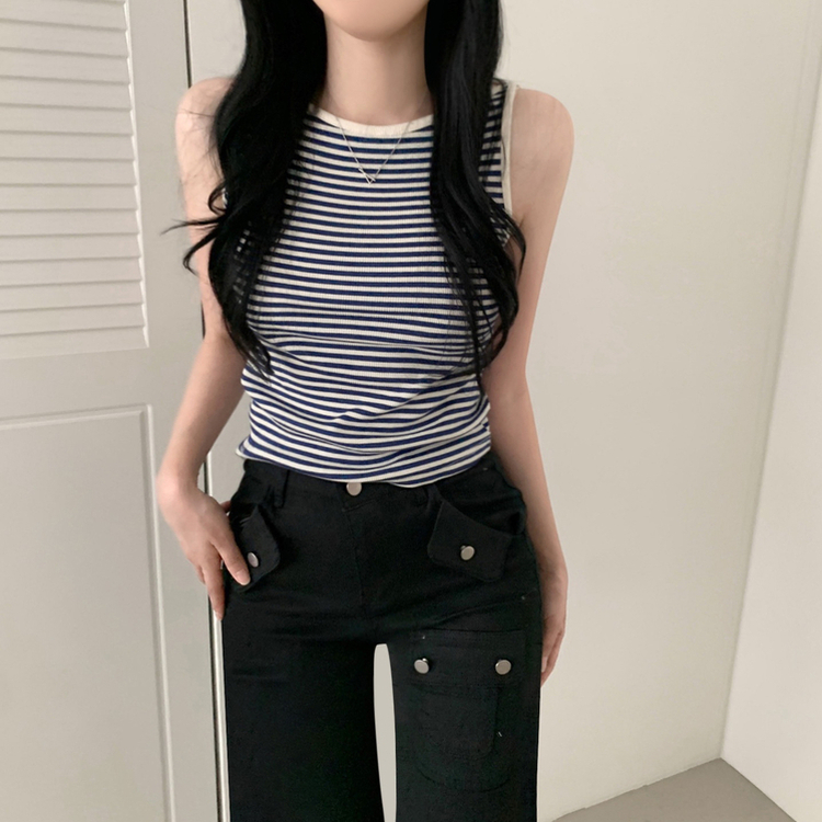 ストライプニットキャミソール(6color) NAVY