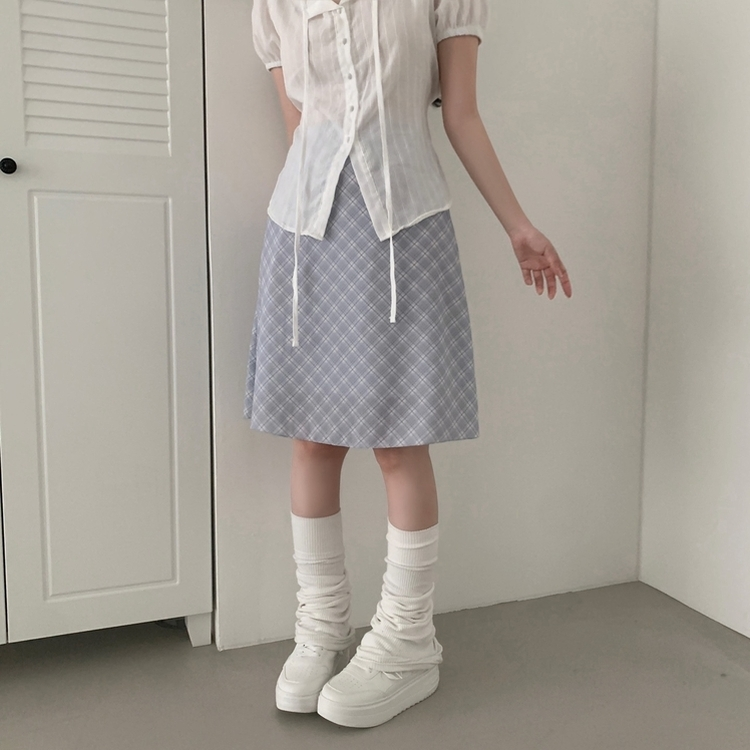 パステルシフォンフレアミディスカート SKY BLUE