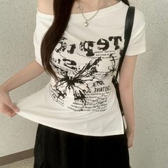 半袖Tシャツ レタリングアンバランス半袖Tシャツ WHITE