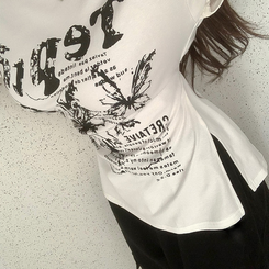 半袖Tシャツ レタリングアンバランス半袖Tシャツ WHITE
