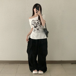 半袖Tシャツ レタリングアンバランス半袖Tシャツ WHITE