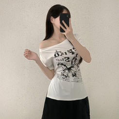 半袖Tシャツ レタリングアンバランス半袖Tシャツ WHITE