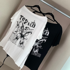 半袖Tシャツ レタリングアンバランス半袖Tシャツ