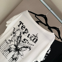半袖Tシャツ レタリングアンバランス半袖Tシャツ