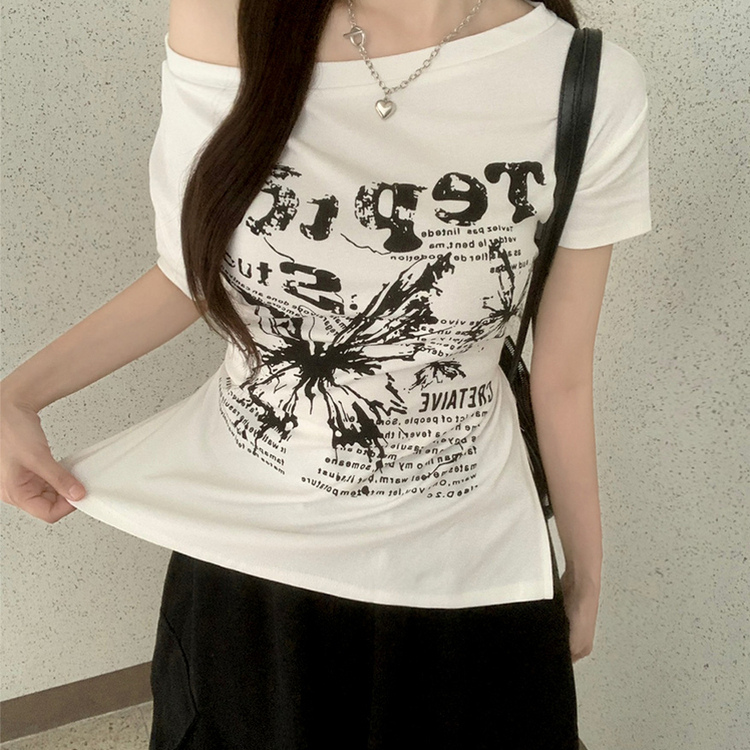 レタリングアンバランス半袖Tシャツ WHITE