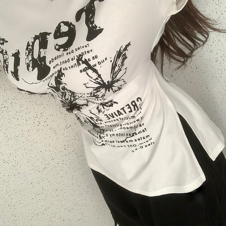 レタリングアンバランス半袖Tシャツ WHITE