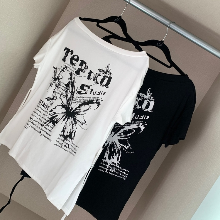 レタリングアンバランス半袖Tシャツ
