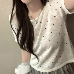 ニット ドットラウンドサマー半袖Tシャツ IVORY