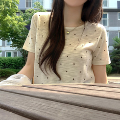ニット ドットラウンドサマー半袖Tシャツ IVORY