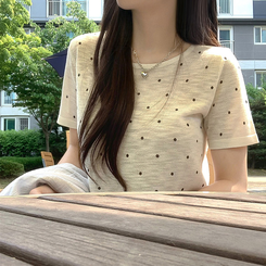 ニット ドットラウンドサマー半袖Tシャツ IVORY