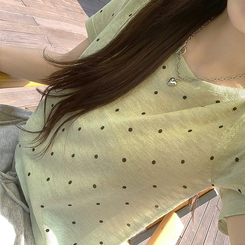 ニット ドットラウンドサマー半袖Tシャツ GREEN