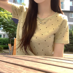 ニット ドットラウンドサマー半袖Tシャツ GREEN