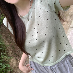 ニット ドットラウンドサマー半袖Tシャツ GREEN