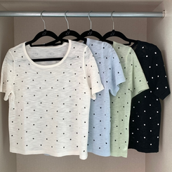 ニット ドットラウンドサマー半袖Tシャツ