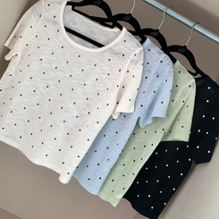 ニット ドットラウンドサマー半袖Tシャツ
