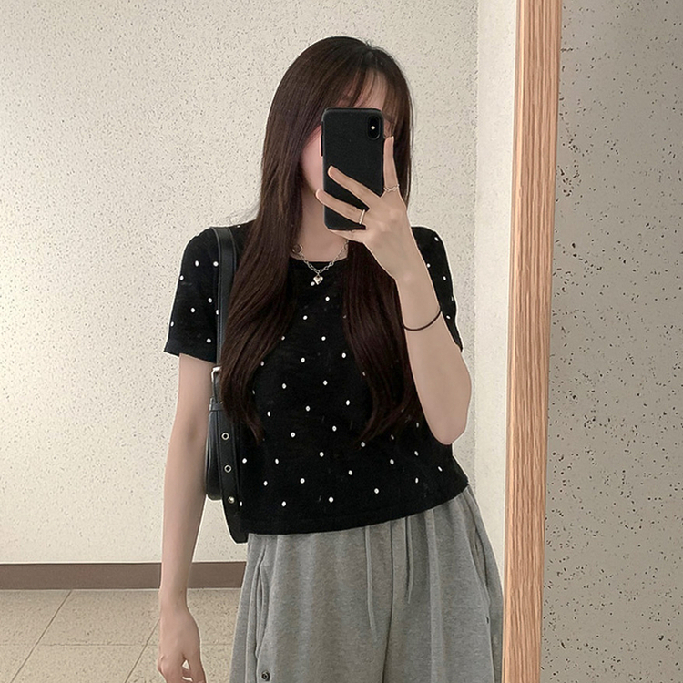 ドットラウンドサマー半袖Tシャツ BLACK