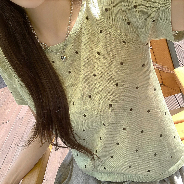 ドットラウンドサマー半袖Tシャツ GREEN