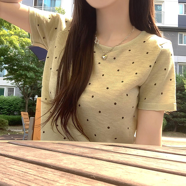 ドットラウンドサマー半袖Tシャツ GREEN