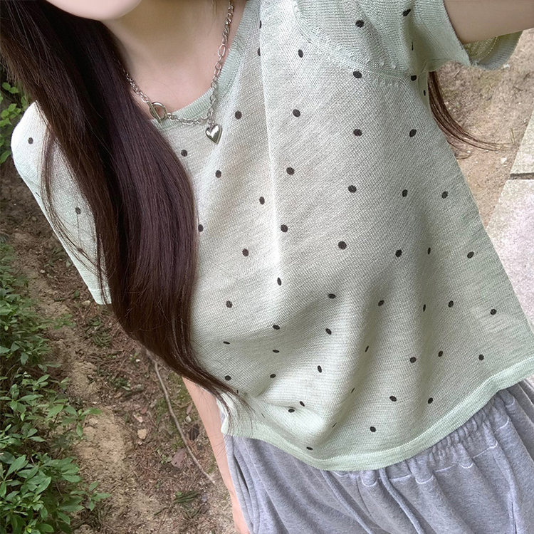 ドットラウンドサマー半袖Tシャツ GREEN