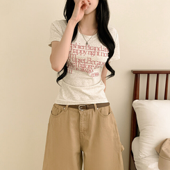 半袖Tシャツ レタリングスリムクロップ半袖Tシャツ MELANGE GRAY