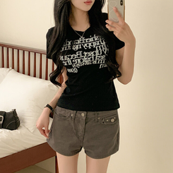 半袖Tシャツ レタリングスリムクロップ半袖Tシャツ BLACK