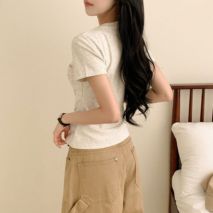 レタリングスリムクロップ半袖Tシャツ MELANGE GRAY