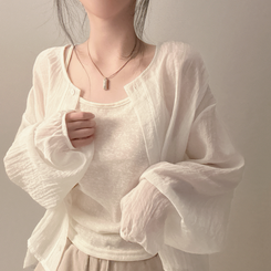 カーディガン 【SET】リネンキャミソール カーディガン WHITE