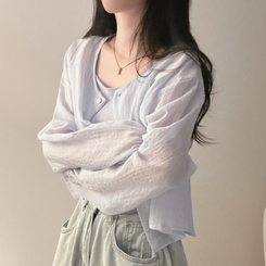 カーディガン 【SET】リネンキャミソール カーディガン SKY BLUE