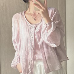 カーディガン 【SET】リネンキャミソール カーディガン PURPLE