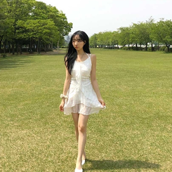 ティアードスワンミニワンピース WHITE