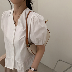 ブラウス ボタンシャーリング半袖ブラウス WHITE