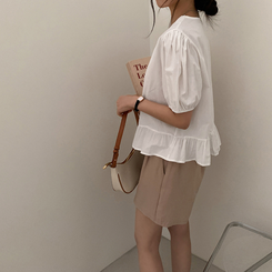 ブラウス ボタンシャーリング半袖ブラウス WHITE