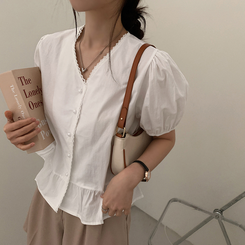 ブラウス ボタンシャーリング半袖ブラウス WHITE