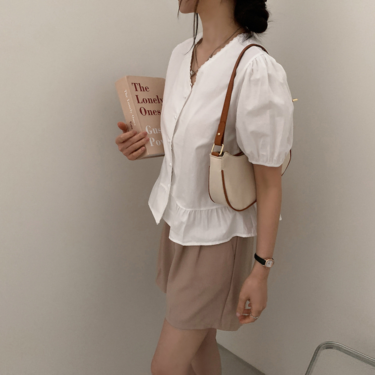 ボタンシャーリング半袖ブラウス WHITE