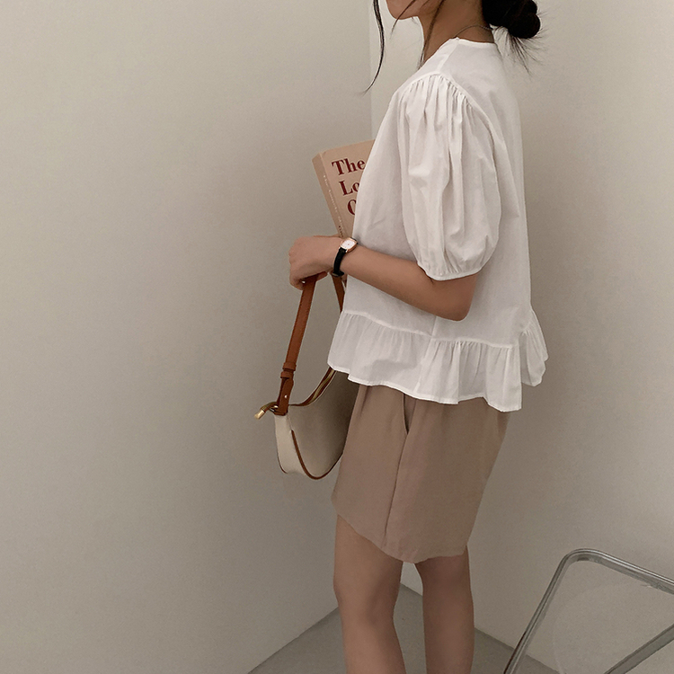 ボタンシャーリング半袖ブラウス WHITE