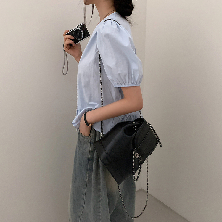 ボタンシャーリング半袖ブラウス SKY BLUE