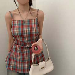 ノースリーブ チェックバイカラーキャミソール RED