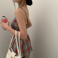 ノースリーブ チェックバイカラーキャミソール RED