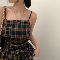 ノースリーブ チェックバイカラーキャミソール NAVY