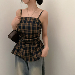 ノースリーブ チェックバイカラーキャミソール NAVY